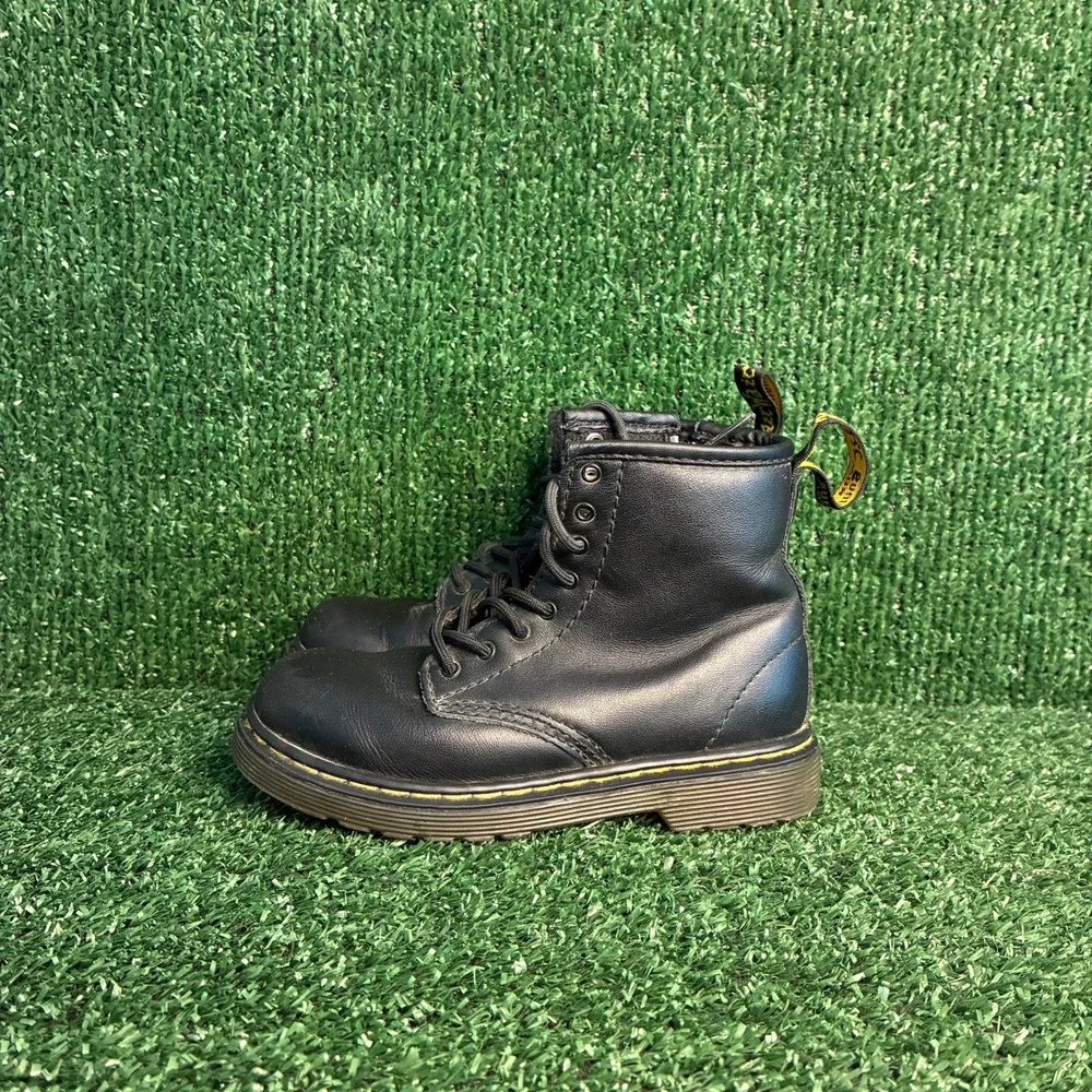 Dr. Martens Brooklee Leather Lace Up Side Zip Combat Boots Black Toddler Size 10